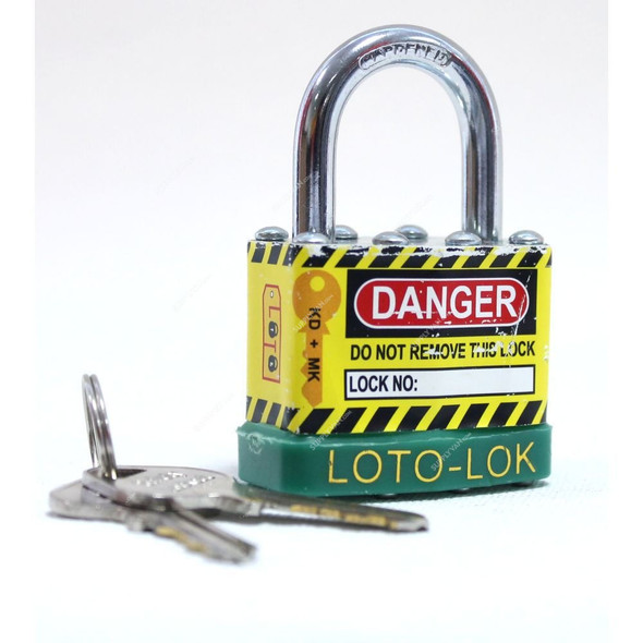 Loto-Lok Lockout Padlock, 2PTPSGKDS24, Steel, 24 x 6MM, Yellow and Green