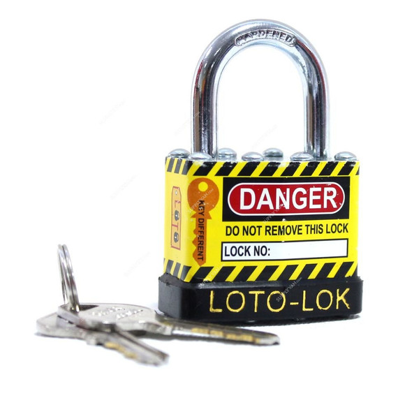 Loto-Lok Lockout Padlock, 2PTPSNKDS24, Steel, 24 x 6MM, Yellow and Black