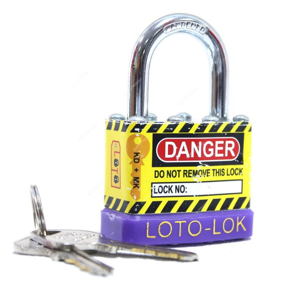 Loto-Lok Lockout Padlock, 2PTPSPKDS24, Steel, 24 x 6MM, Yellow and Purple