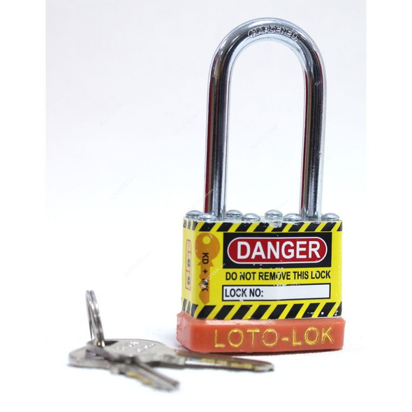 Loto-Lok Lockout Padlock, 2PTPSOKDL47, Steel, 47 x 6MM, Yellow and Orange