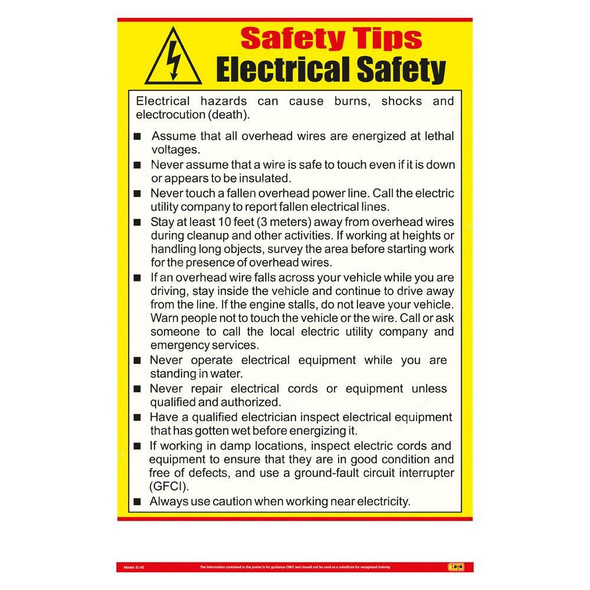 Loto-Lok Electric Safety Tips Poster, EL-02, Vertical, 600 x 450MM
