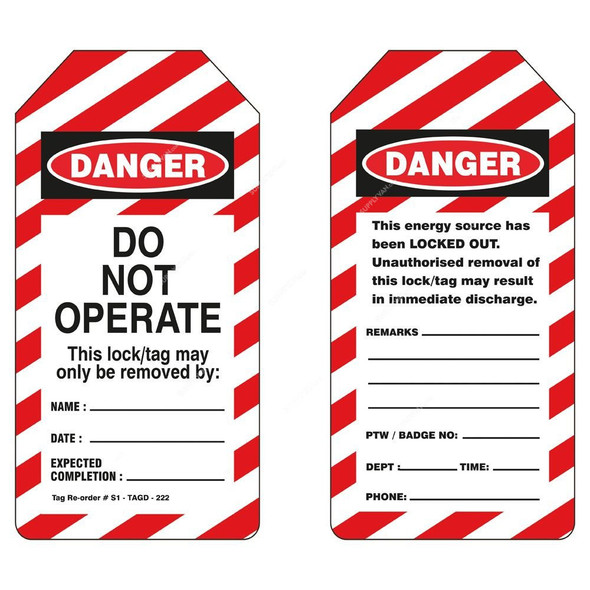 Danger Tag, S1-TAGD-222, PVC, 160 x 80MM, Red and White, 50 Pcs/Pack