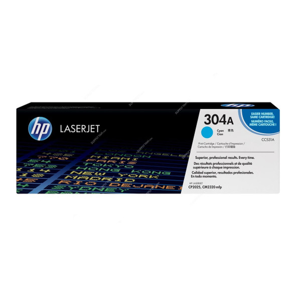 HP Original LaserJet Toner Cartridge, CC531A, 304A, Cyan