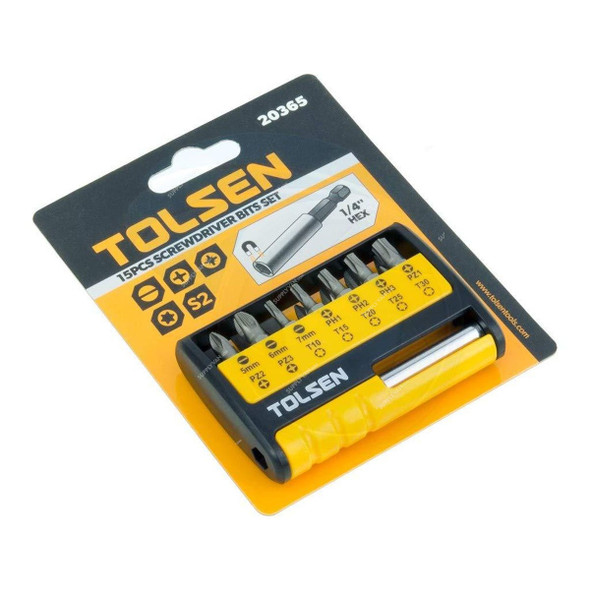 Tolsen Screwdriver Bit Set, 20365, 15 Pcs/Set