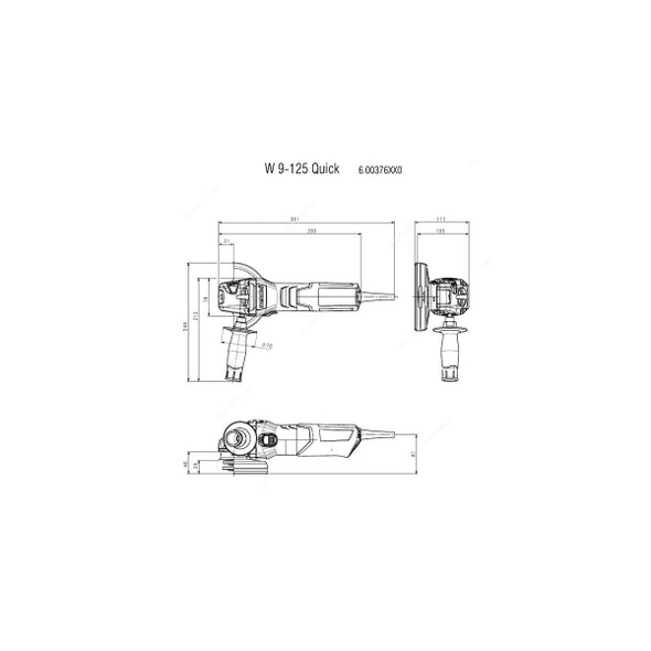 Metabo Angle Grinder With Cardboard Box, W-9-125, 600376010, 220-240V, 900W, 125MM