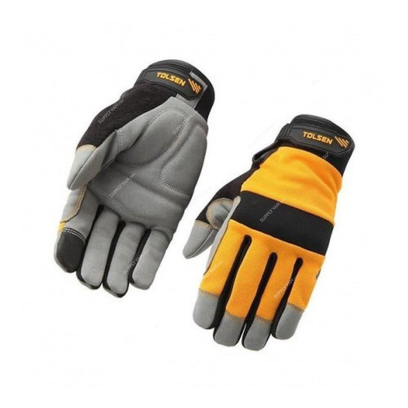 Tolsen Mechanic Gloves, 45044, XL, Grey and Yellow