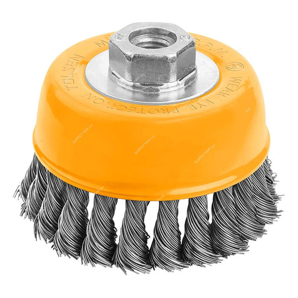 Tolsen Cup Twist Wire Brush With Nut, 77567, 3 Inch