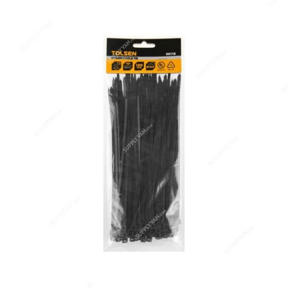 Tolsen Cable Tie, 50118, Nylon, 3.6 x 200MM, Black, 100 Pcs/Pack