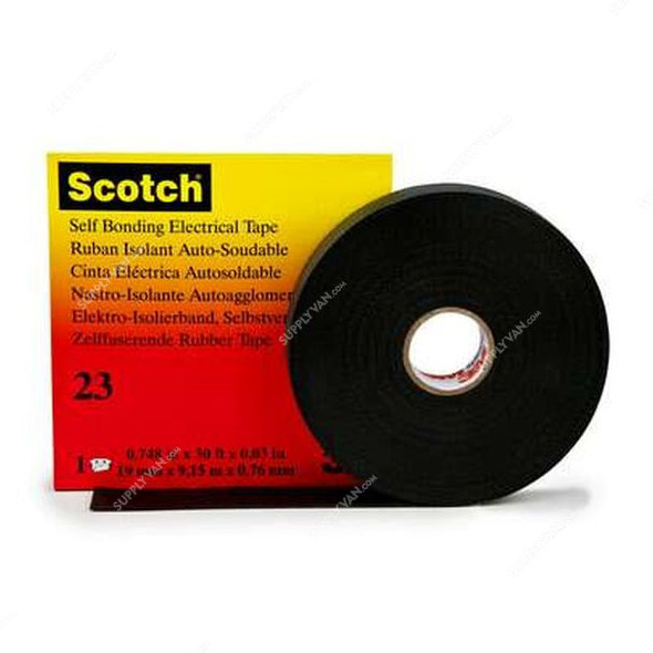 3M Rubber Splicing Tape, Scotch 23, 0.76MM Thk, 19MM Width x 9.1 Mtrs Length, Black