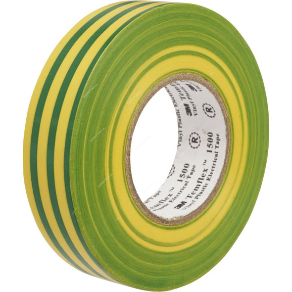 3M Vinyl Electrical Tape, Temflex 1500GY, 19MM x 10 Mtrs, Green/Yellow