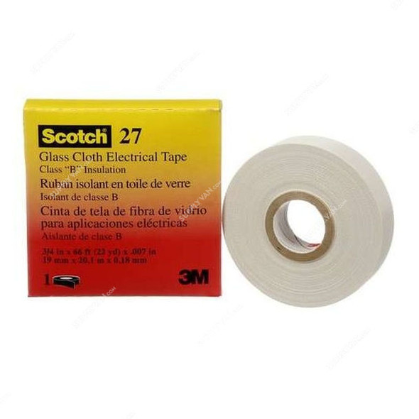 3M Glass Cloth Electrical Tape, Scotch 27, 19MM x 20.1 Mtrs, White