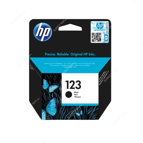 HP Original Ink Cartridge, F6V17AE, 123, 120 Pages, Black