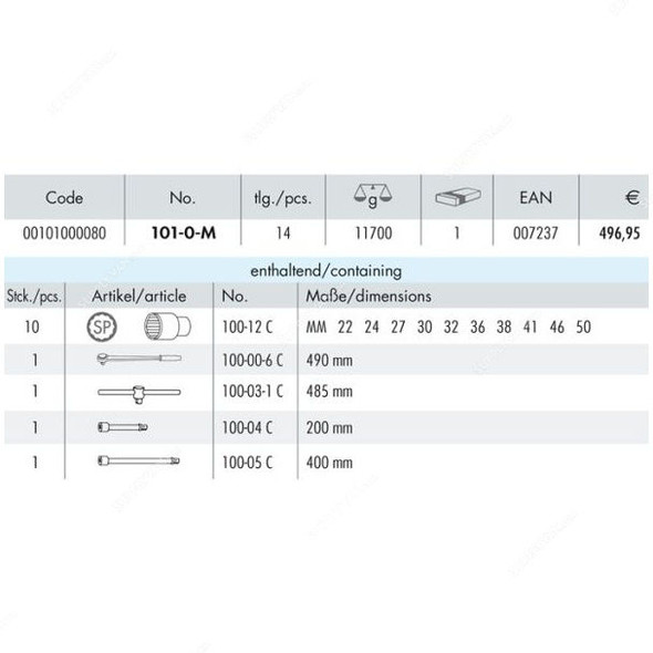 Heyco Socket Set, 101-0-M-C, Chrome Vanadium, 3/4 Inch, 14 Pcs/Set