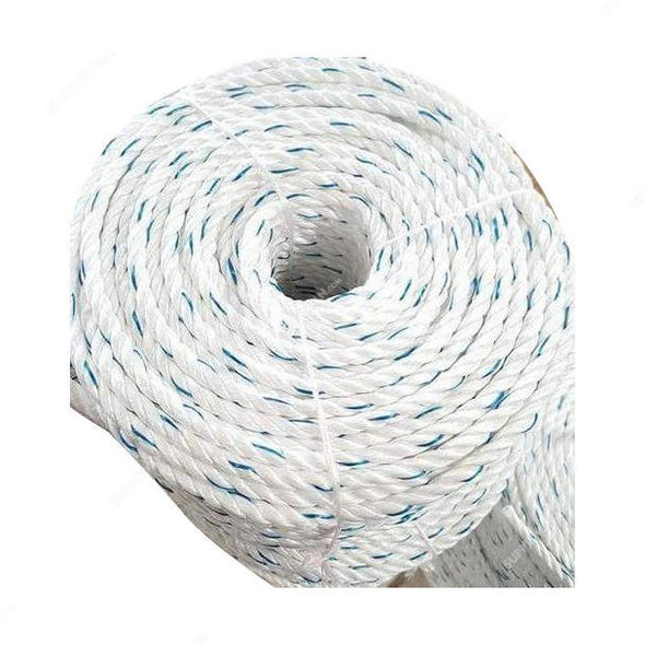 3-Strand Nylon Rope With Blue Tracer, 6MM x 200 Mtrs, White