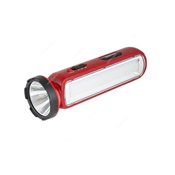 Geepas Rechargeable LED Handheld Flashlight With Emergency Lantern, GFL4663, Aluminium, 4V, 1600mAh, 210MM, Maroon