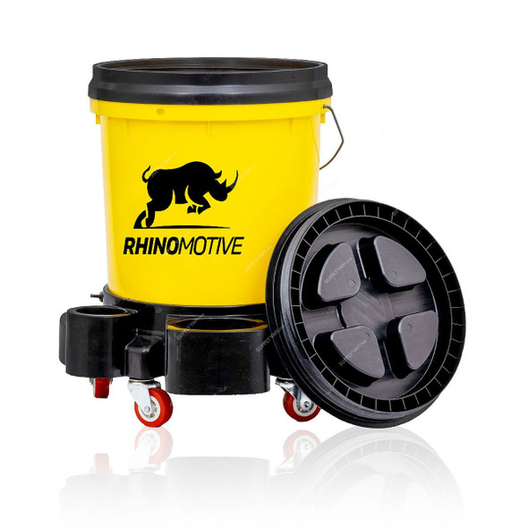 Rhinomotive Detailing Bucket With Dolly, R1801, 19 Ltrs, Yellow and Black
