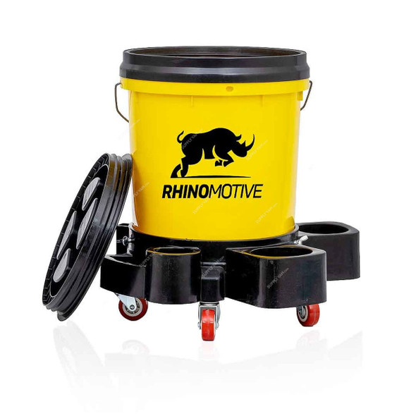 Rhinomotive Detailing Bucket With Dolly, R1801, 19 Ltrs, Yellow and Black