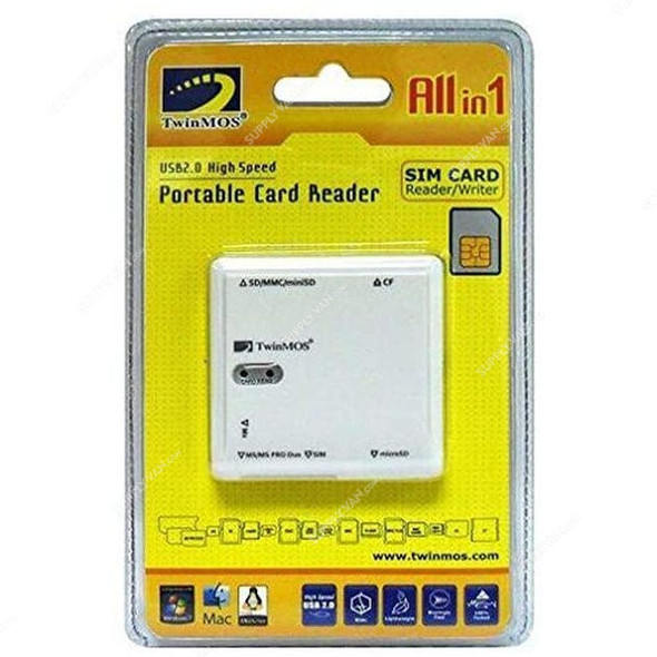 Twinmos Portable SIM Card Reader, USB 2.0, White