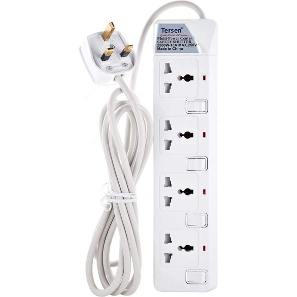 Tersen Extension Socket, 914-10m, 4 Way, 10 Mtrs, White