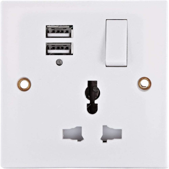 Tersen USB Converter Socket, 250V, 13A, White