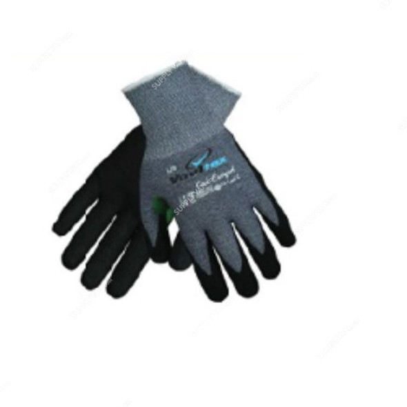 Vaultex Knitted Gloves With Thumb Crotch, JNU, Nitrile Coated, L, Grey/Black