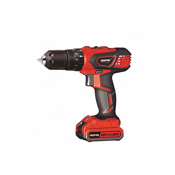 Geepas Cordless Percussion Drill, GPD1220C, 12V, 10MM, Red/Black