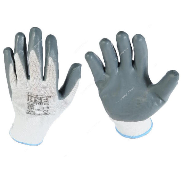 The Hse Times Coated Working Gloves, THT-PG-01, Nitrile, 13 Guage, L, White/Grey, 12 Pair/Pack