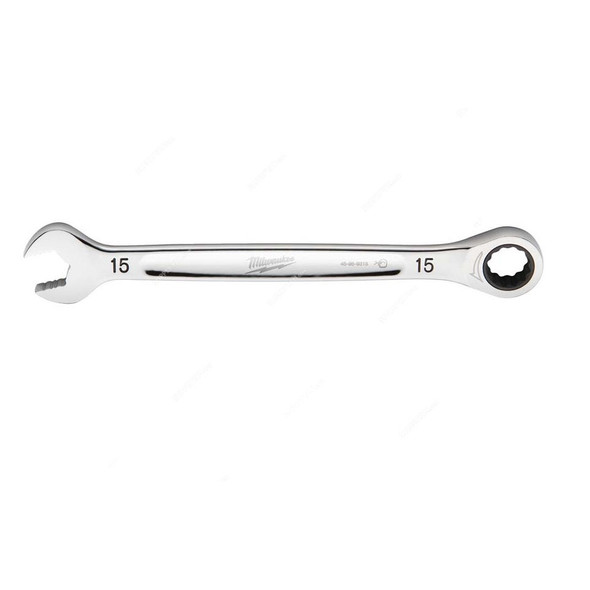 Milwaukee Ratcheting Combination Wrench, 4932471508, MaxBite, Chrome Plated, 15MM