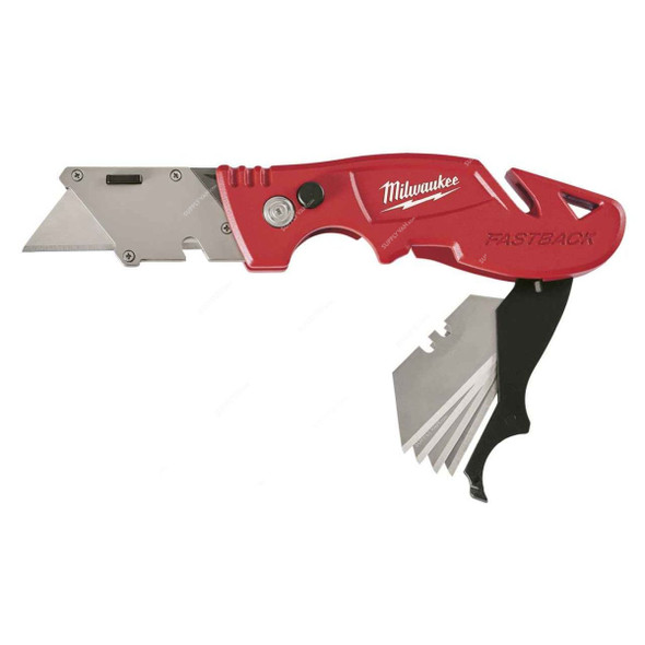 Milwaukee Flip Utility Knife With Blade Storage, 4932471358, Fastback, 6.75 Inch, Red