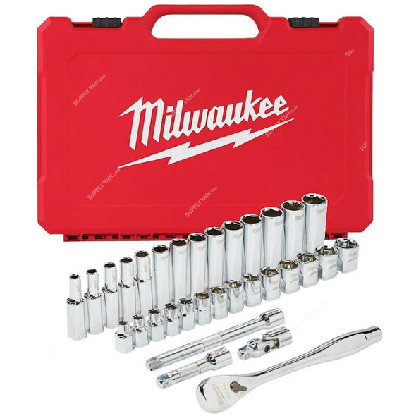 Milwaukee Metric Ratcheting Socket Set, 4932464945, 3/8 Inch, 32 Pcs/Set