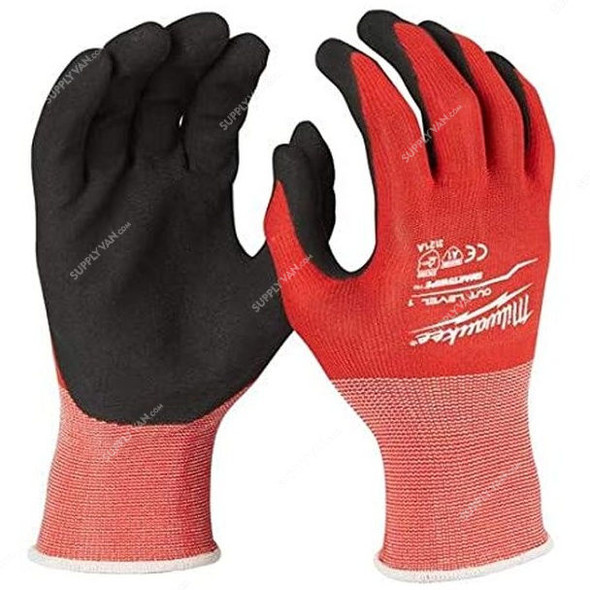 Milwaukee Dipped Gloves, 4932471419, Cut Level 1, 2XL, Red