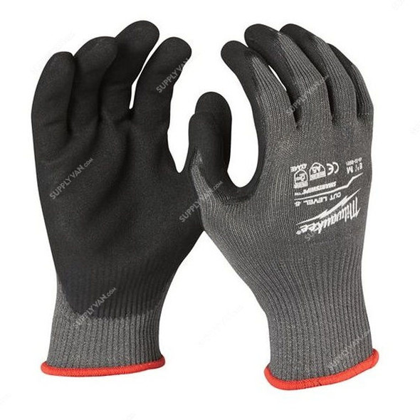 Milwaukee Dipped Gloves, 4932471424, Cut Level 5, M, Grey