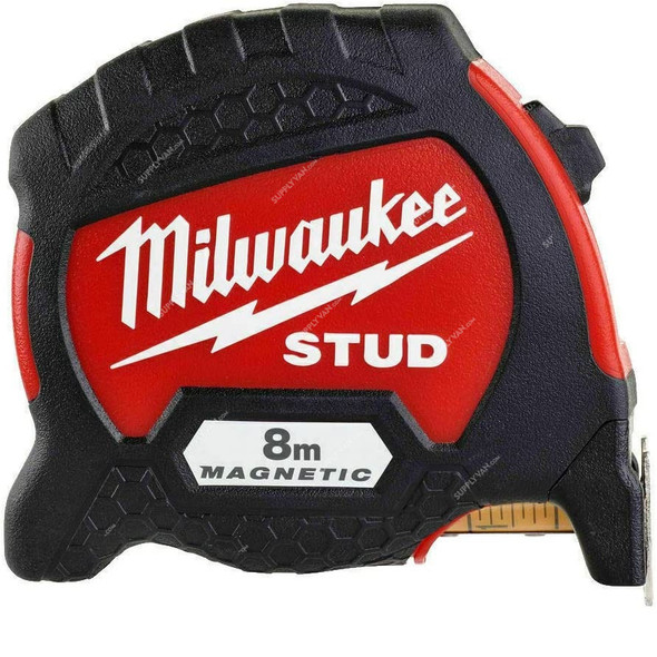 Milwaukee Magnetic Tape Measure, 4932471627, Stud Gen2, ABS, 33 x 8 Mtrs, Red/Black