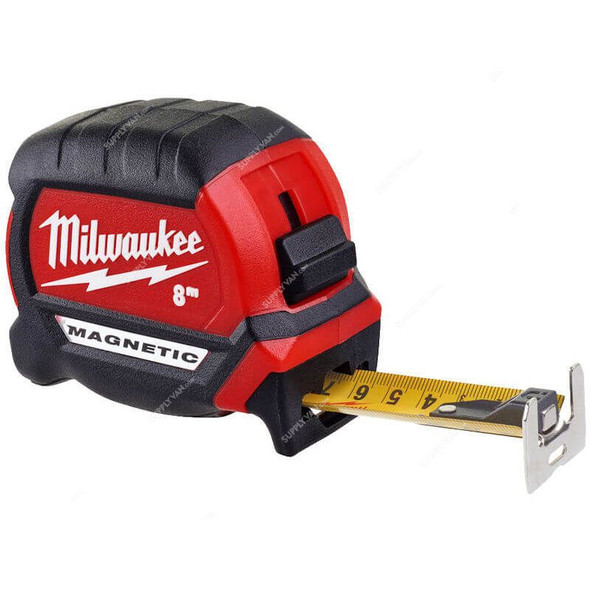 Milwaukee Premium Magnetic Tape Measure, 4932464600, 27 x 8 Mtrs, Red/Black