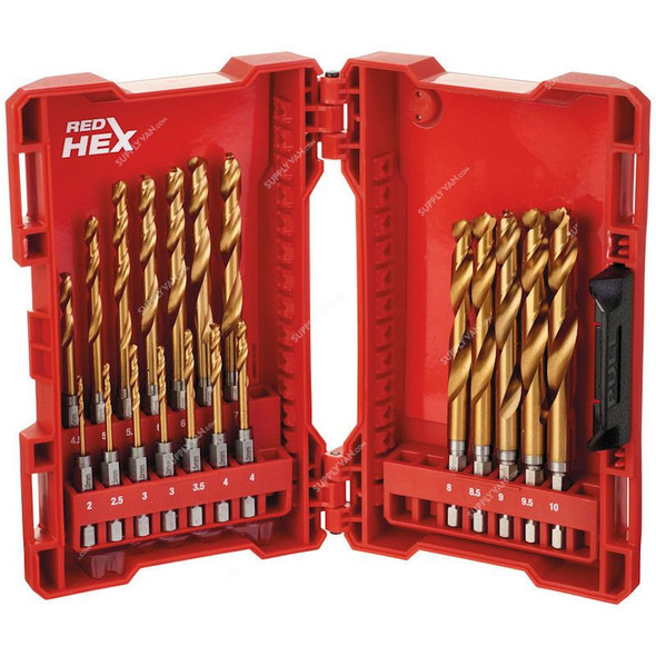 Milwaukee HSS-G Tin Red Hex Shank Drill Bit Set, 48894760, Shockwave, Metal, 19 Pcs/Set