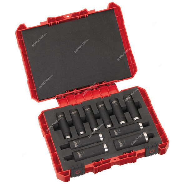 Milwaukee Impact Deep Duty Socket Set, 4932352861, Shockwave, 1/2 Inch, 10 Pcs/Set