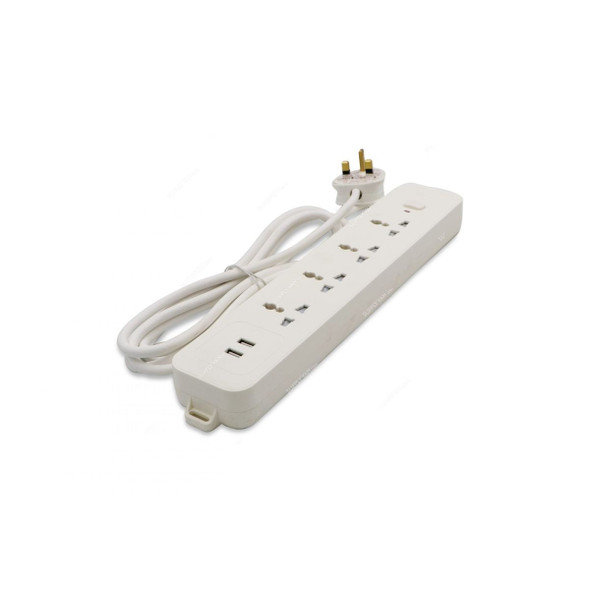 Gongniu Extension Socket With 2 USB, NB-0003, 4 Way, 13A, White