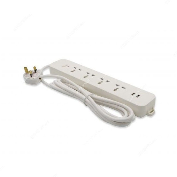 Gongniu Extension Socket With 2 USB, NB-0003, 4 Way, 13A, White