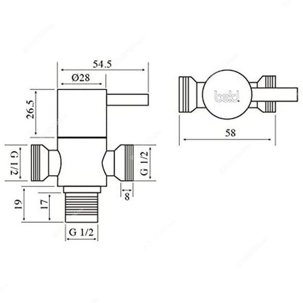 Bold Techno Two Way Angle Valve, TECVLV2200203, Brass, 1/2 Inch x 1/2 Inch, Silver