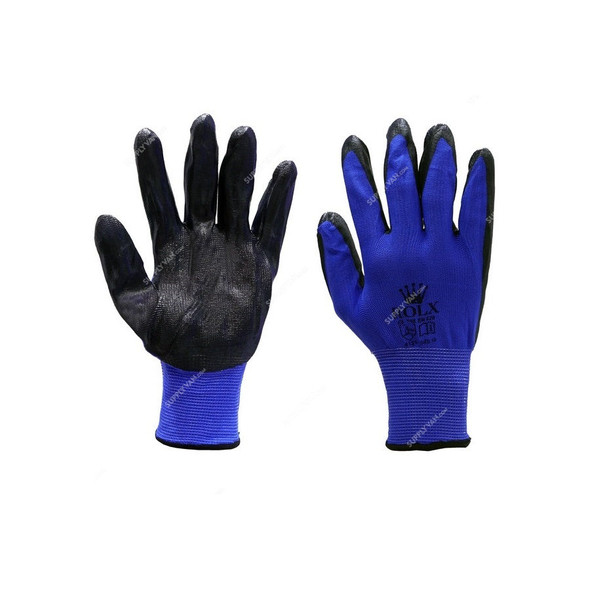 Economy Nitrile Coated Gloves, EMO, Size10, Black/Blue, 12, Pcs/Pack