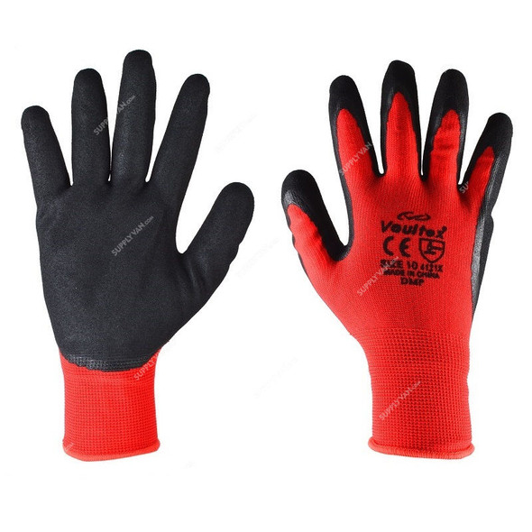 Vaultex Nitrile Foam Coated Gloves, DMP, Size10, Black/Red 12 Pcs/Pack