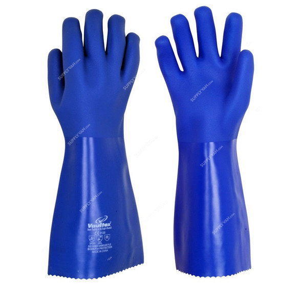 Vaultex Chemical Resistant Gloves, MRE, PVC, 16 Inch, Blue