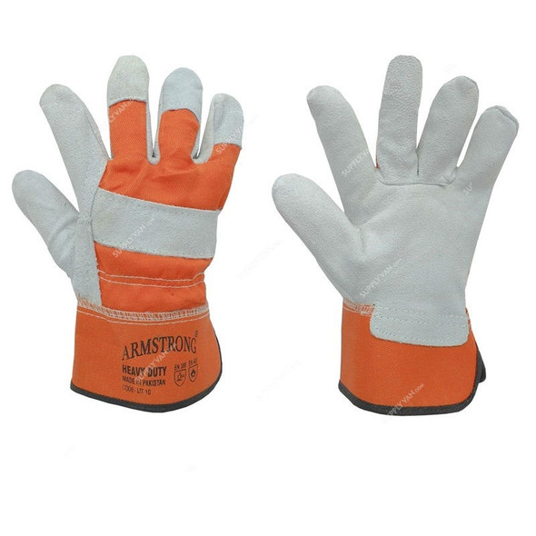 Armstrong Single Palm Leather Working Gloves, IJT10, Grey/Orange, 12 Pcs/Pack