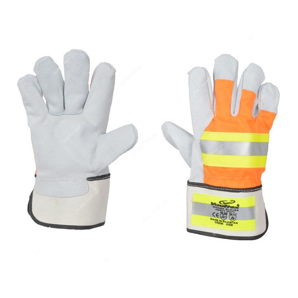 Vaultex Single Palm Leather Rigger With Reflective, Gloves, COE, White/Orange, 12 Pcs/Pack