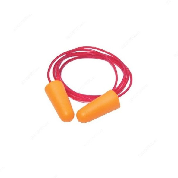 Vaultex Corded Ear Plug, VPC, PU Foam, Orange/Red, 100 Pairs/Pack