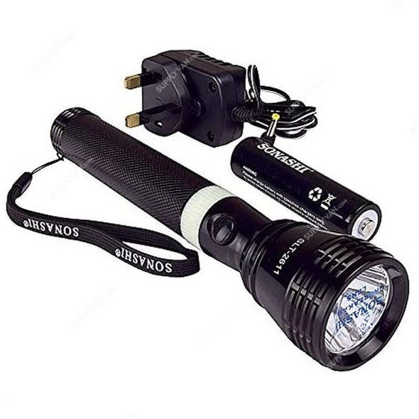 Sonashi Rechargeable LED Flashlight, SLT-2611, 3W, Black, 4 Pcs/Pack