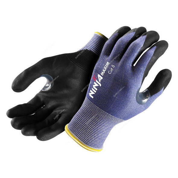 Ninja Cut Resistant Gloves, Maxim Cut 5, NFT, Nylon, XXL, Black/Blue