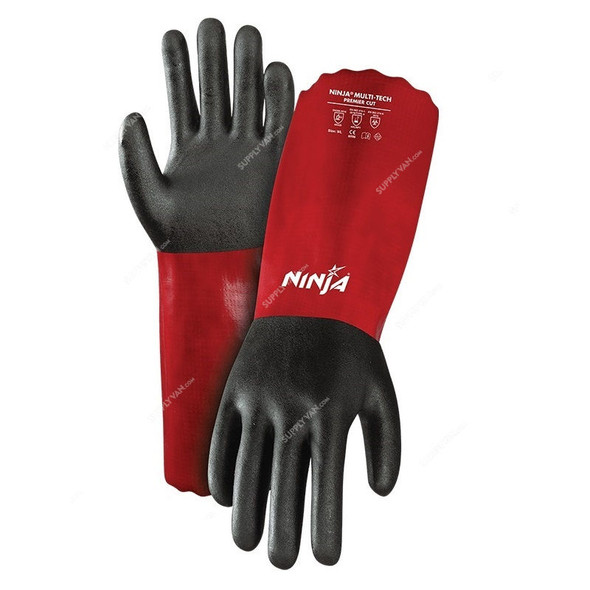 Ninja Cut Resistant Gloves, Multitech Premier Cut, Nylon, M, Black/Red