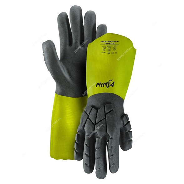 Ninja Chemical Resistant Gloves, Multitech Alchemy Cut, Nylon, L, Black/Green