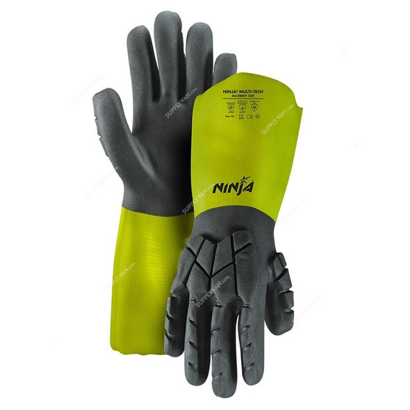 Ninja Chemical Resistant Gloves, Multitech Alchemy Cut, Nylon, XL, Black/Green